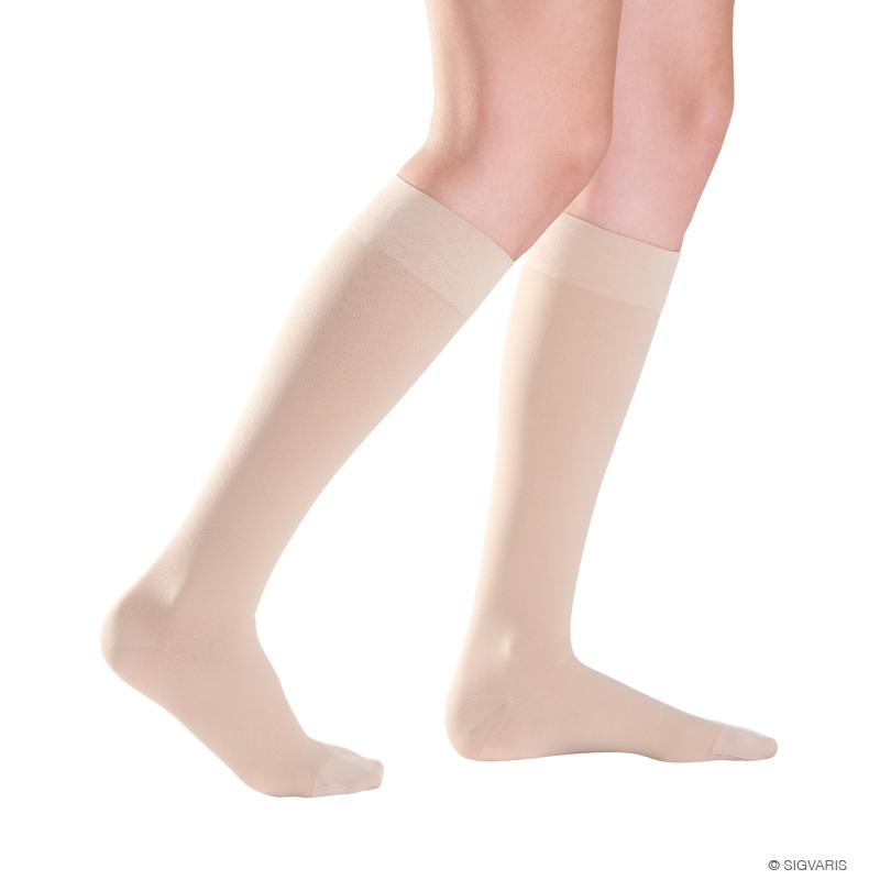 Sigvaris Essential COMFORTABLE Wadenstrumpf A-D mit Noppenhaftrand XS Savanna offen normal