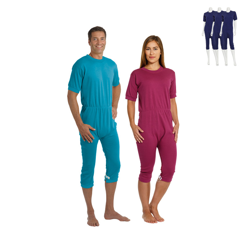 Sparpaket Suprima Pflegeoverall mit Rücken- & Beinreißverschluss Kurz- oder Langarm Medium Erika (weinrot/ lila) Kurzarm 3er Sparpaket (3 Stk.)