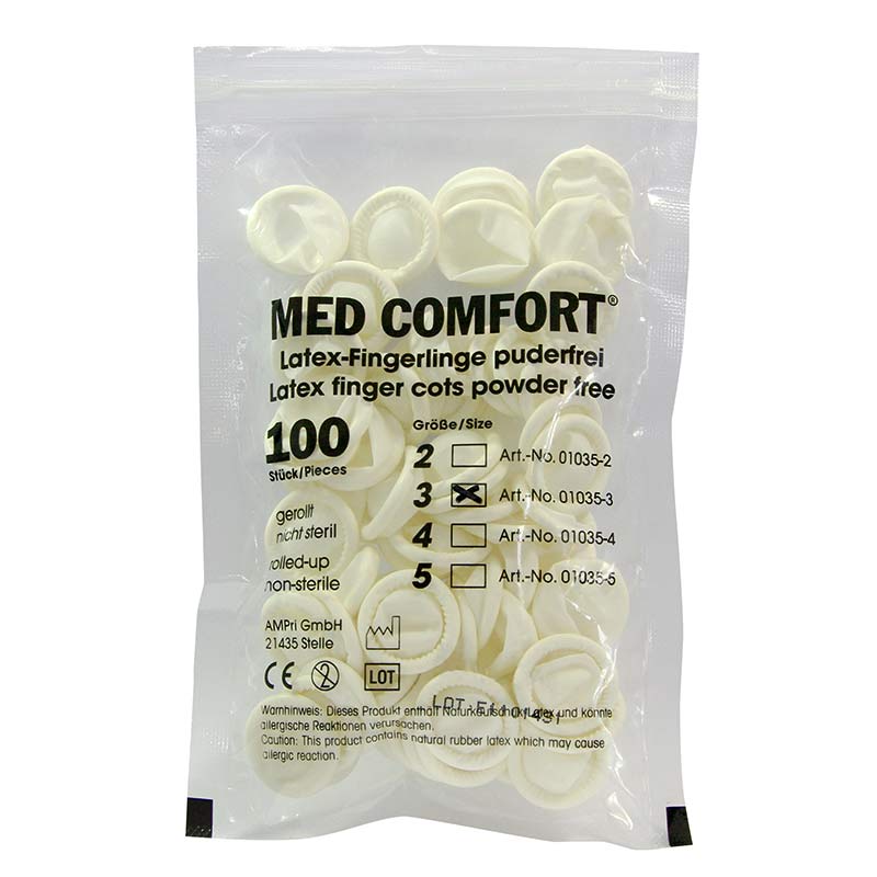 MED Comfort Latex-Fingerlinge, puderfrei, S-XL (100 Stk.)